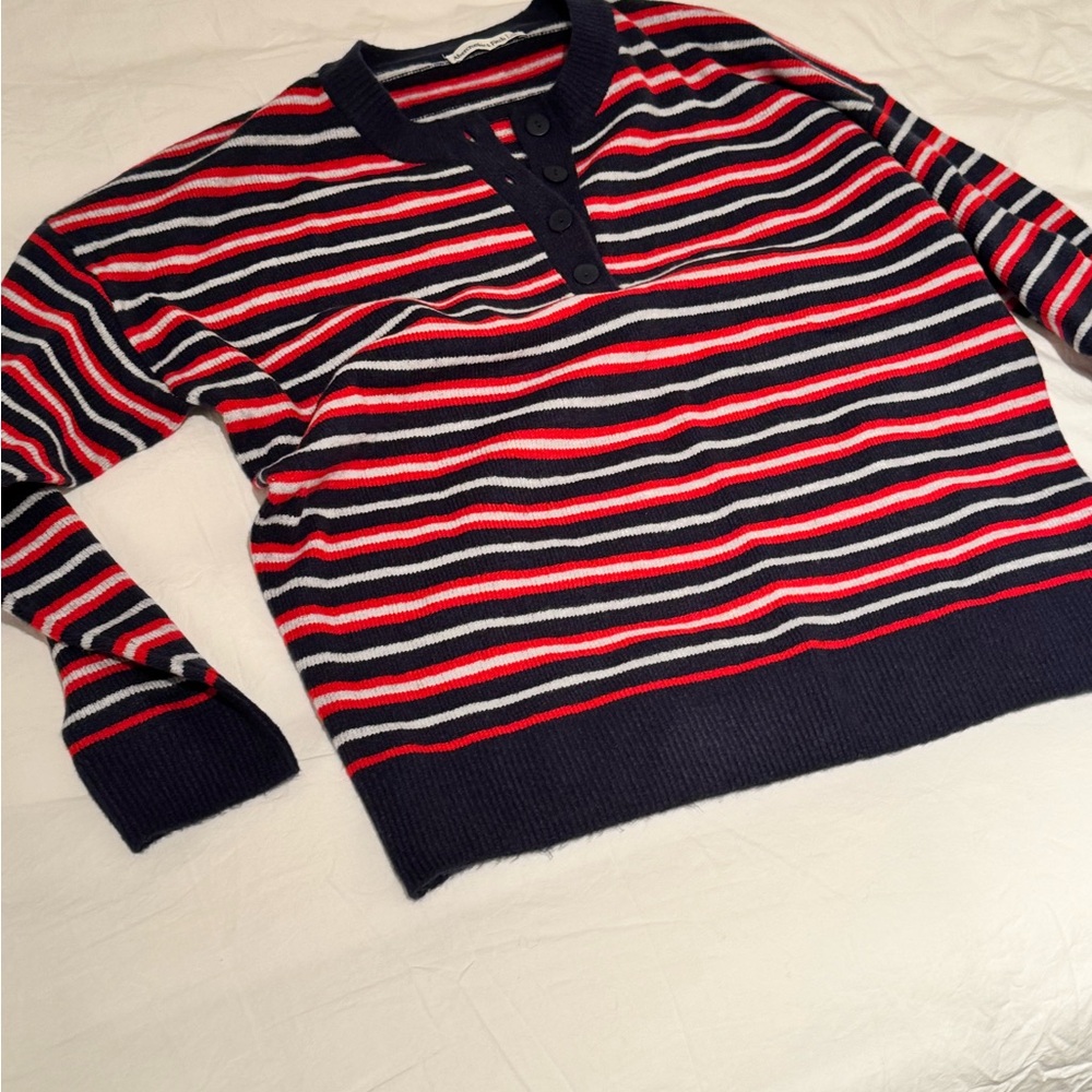 Abercrombie Henley Sweater Navy Striped - New no tags